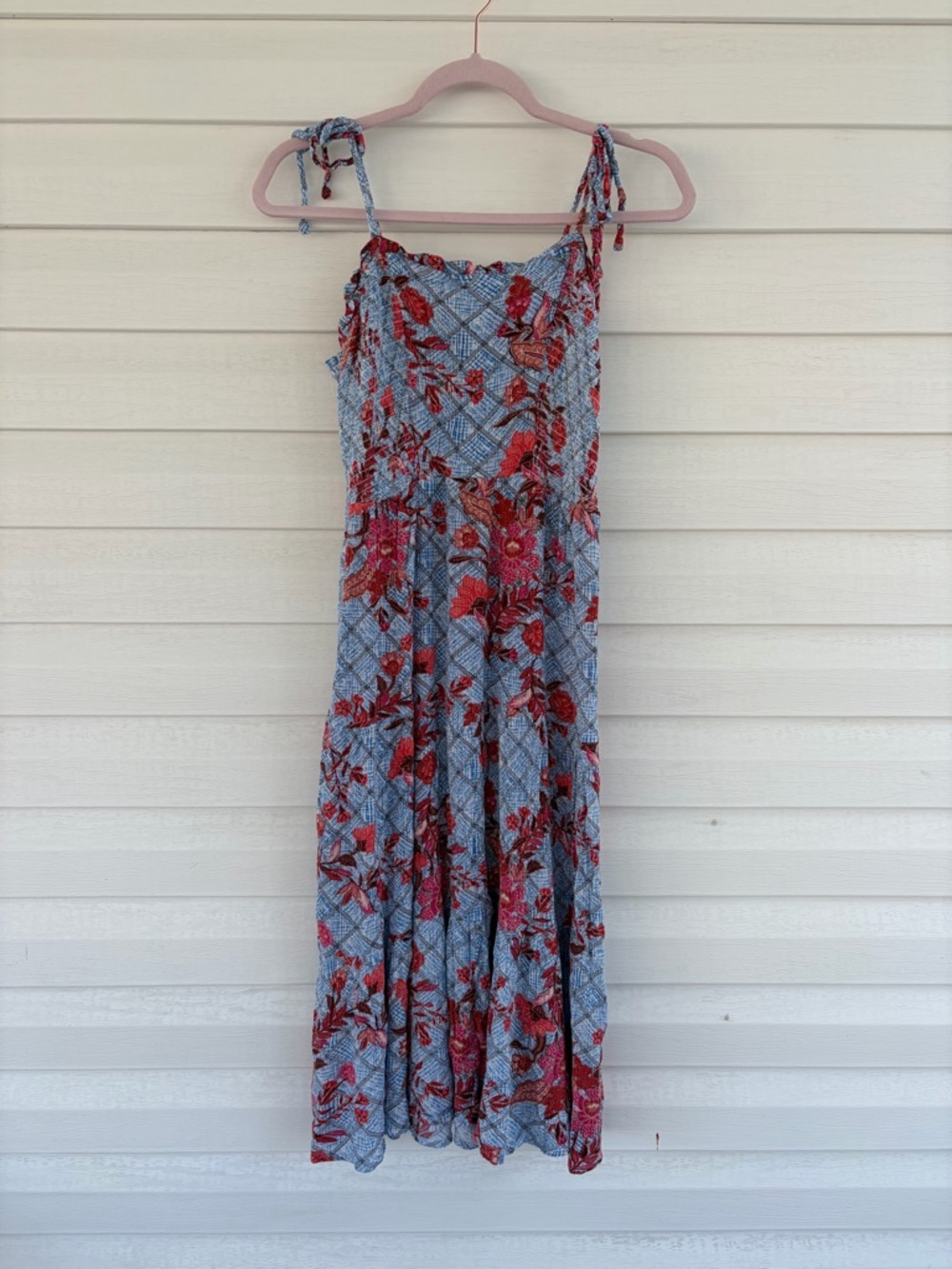 Knox Rose Blue Red Floral Midi Dress Boho Flowy Casual Feminine